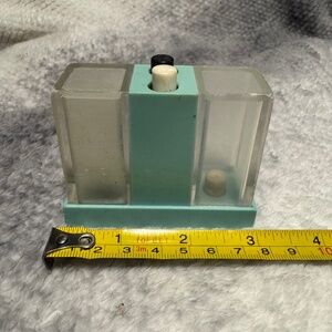 Vintage MCM Whirley Industries Push Button Salt And Pepper Shakers Aqua Blue